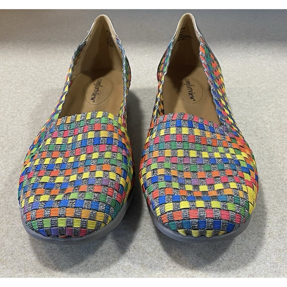 Comfortview Bethany Woven Rainbow Glitter Flat Shoes Women's Size 11 W - Picture 2 of 11